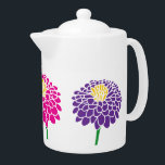Zinnia flower drawing porcelain teapot<br><div class="desc">Zinnia flower drawing porcelain teapot design with lid. Trendy floral design with custom colour. Pink red and purple colours.</div>