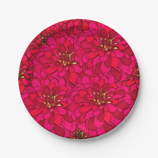 Zinnia Flower Paper Plate (Front)