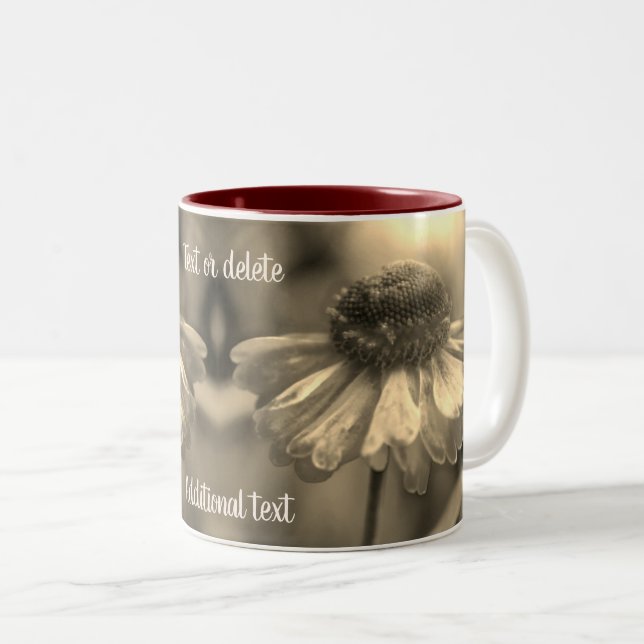 Zinnia Flower Sepia Personalised     Two-Tone Coffee Mug (Front Right)
