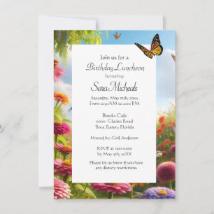 Zinnia Flowers Floral Happy Birthday  Invitation