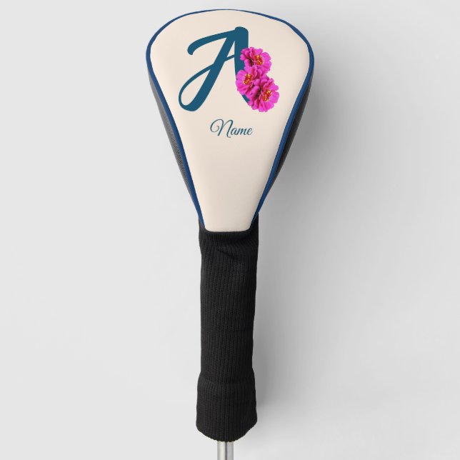 Zinnia Flowers Monogram Initial A Personalised Golf Head Cover (Front)
