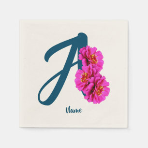 Zinnia Flowers Monogram Initial A Personalised Napkin