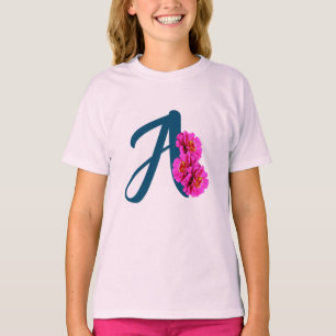 Zinnia Flowers Monogram Initial A  T-Shirt