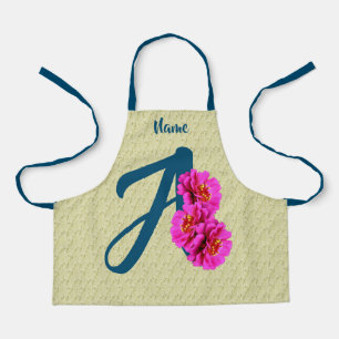 Zinnia Flowers Monogram Initial A Your Name Apron