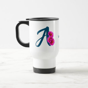Zinnia Flowers Monogram Initial A Your Name  Travel Mug