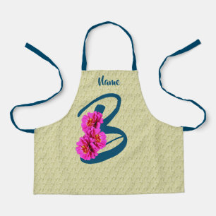 Zinnia Flowers Monogram Initial B Name Apron