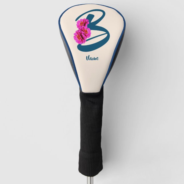 Zinnia Flowers Monogram Initial B Personalised Golf Head Cover (Front)