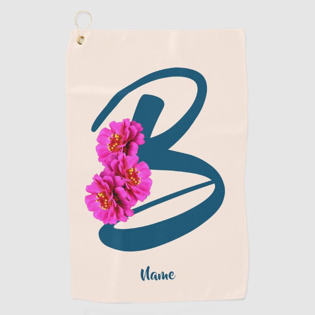 Zinnia Flowers Monogram Initial B Personalised Golf Towel (Front)