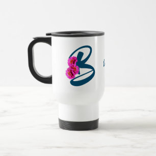 Zinnia Flowers Monogram Initial B Your Name  Travel Mug