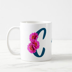 Zinnia Flowers Monogram Initial C Personalised Coffee Mug