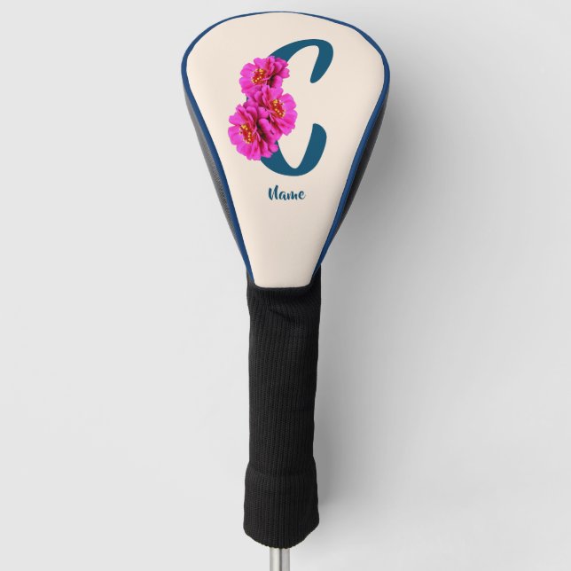 Zinnia Flowers Monogram Initial C Personalised Golf Head Cover (Front)