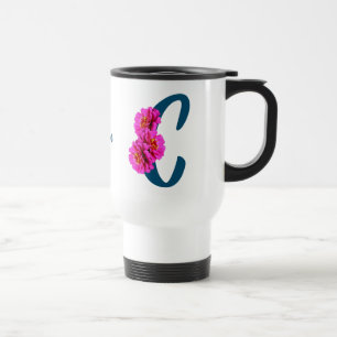 Zinnia Flowers Monogram Initial C Personalised Travel Mug