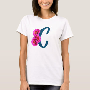 Zinnia Flowers Monogram Initial C  T-Shirt