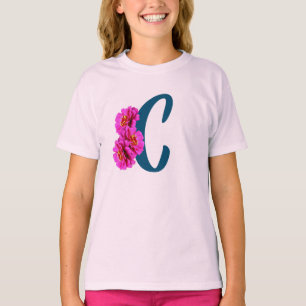 Zinnia Flowers Monogram Initial C T-Shirt