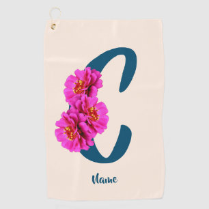 Zinnia Flowers Monogram Initial C Your Name Golf Towel