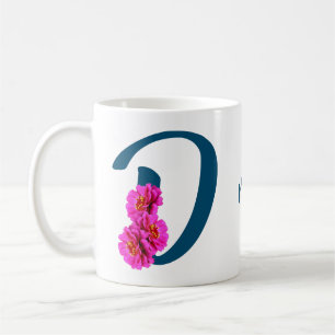 Zinnia Flowers Monogram Initial D Personalised Coffee Mug