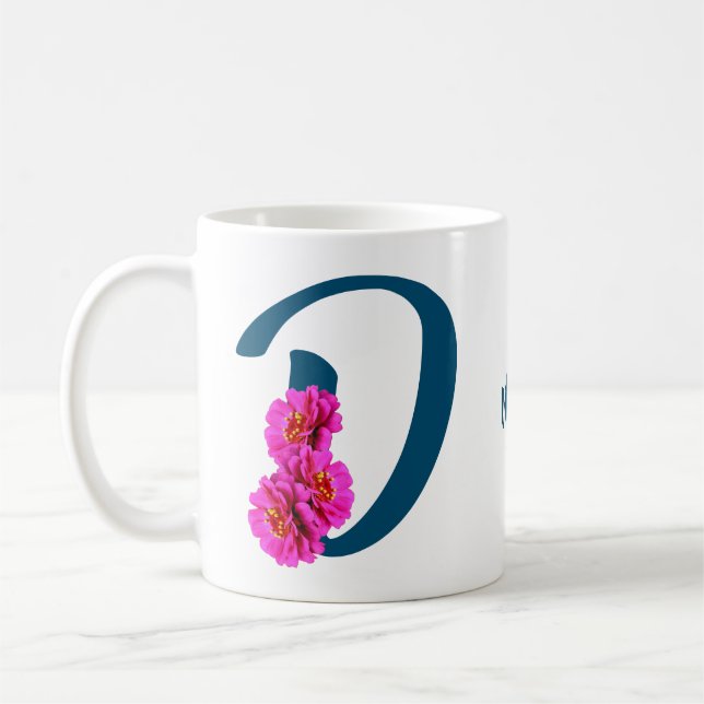 Zinnia Flowers Monogram Initial D Personalised Coffee Mug (Left)