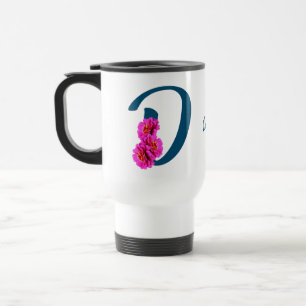 Zinnia Flowers Monogram Initial D Personalised Travel Mug