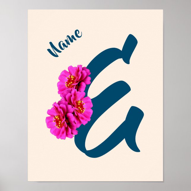 Zinnia Flowers Monogram Initial E Personalised Poster (Front)
