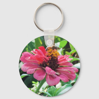 Zinnia Honey Bee Key Ring