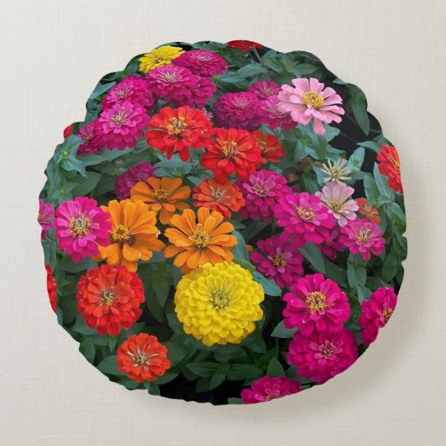 Zinnia Paradise Round Cushion (Front)