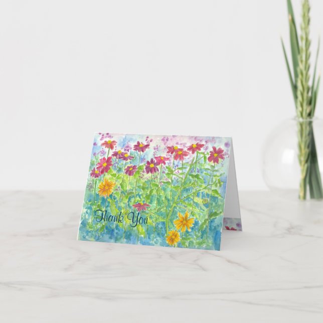 Zinnia Watercolor Thank You Note Card (Front)
