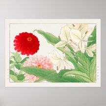 Zinnia & White Ginger Lily Flower, Tanigami Konan,