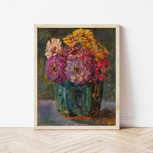 Zinnias in a Green Jar Floris Verster Poster