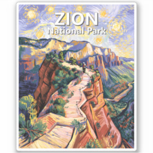 Zion Angels Landing Hiking Trail Colorful Van Gogh