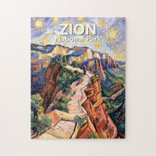 Zion Angels Landing Hiking Trail Colorful Van Gogh Jigsaw Puzzle