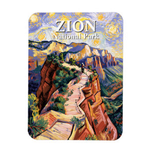 Zion Angels Landing Hiking Trail Colorful Van Gogh Magnet