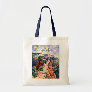 Zion Angels Landing Hiking Trail Colorful Van Gogh Tote Bag