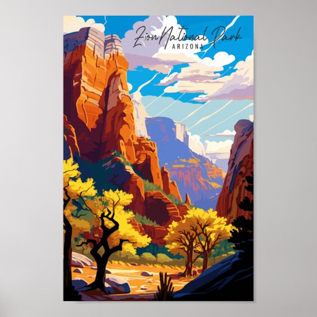 Zion Arizona USA vintage travel illustration Poster (Front)