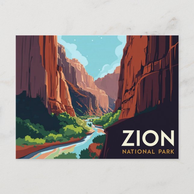 Zion Canyon Narrows Vintage Poster Postcard (Front)