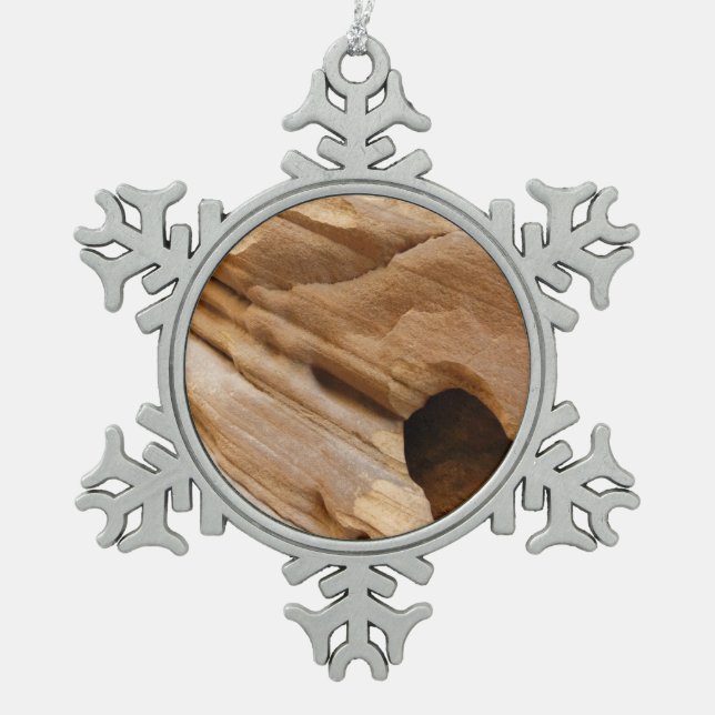 Zion Canyon Wall I Abstract Nature Photography Snowflake Pewter Christmas Ornament (Front)