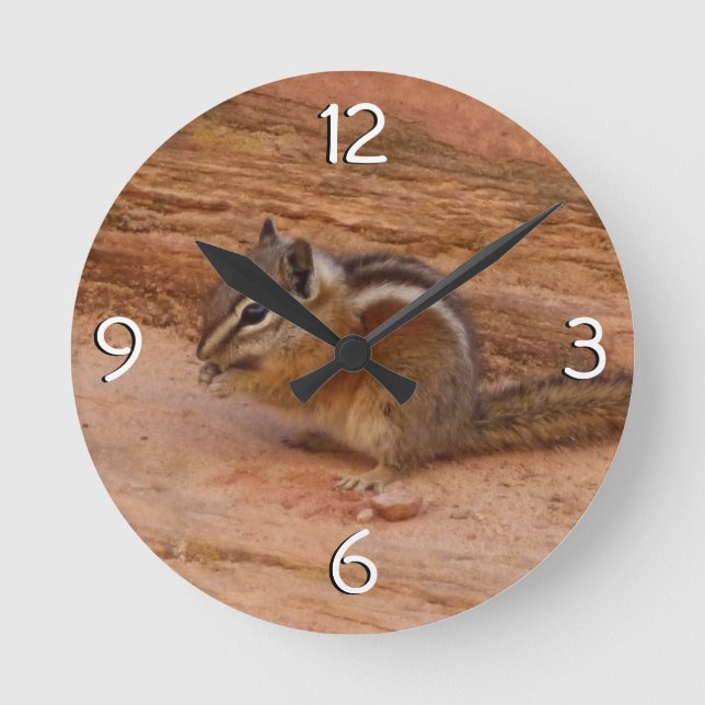Zion Chipmunk on Red Rocks Round Clock (Front)