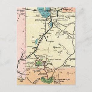 Zion - Grand Canyon Vintage Map  Postcard