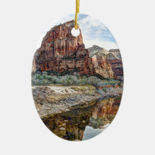 Zion National Park Angels Landing - Digital Paint Ceramic Tree Decoration