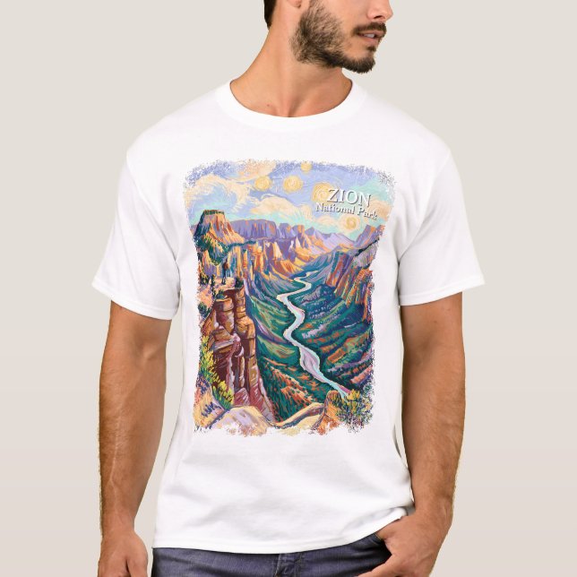 Zion National Park Canyon River Vibrant Painting T-Shirt (Front)