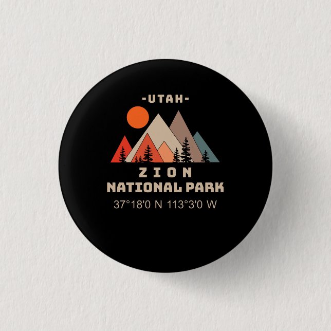 Zion National Park Coordinates 3 Cm Round Badge (Front)