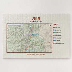 Zion National Park Hiking Trail Map Jigsaw Puzzle