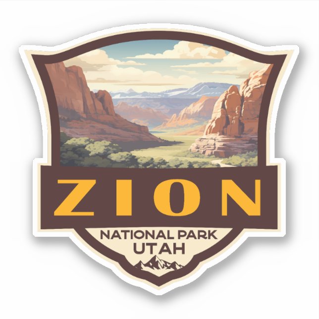 Zion National Park Illustration Retro Badge (Front)