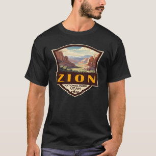 Zion National Park Illustration Retro Badge T-Shirt