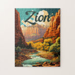 Zion National Park Illustration Retro Jigsaw Puzzle<br><div class="desc">Zion vector artwork design. The park is a southwest Utah nature preserve distinguished by Zion Canyon’s steep red cliffs.</div>