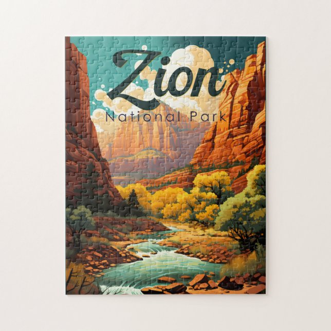 Zion National Park Illustration Retro Jigsaw Puzzle (Vertical)