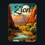 Zion National Park Illustration Retro Magnet<br><div class="desc">Zion vector artwork design. The park is a southwest Utah nature preserve distinguished by Zion Canyon’s steep red cliffs.</div>