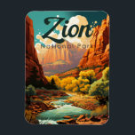 Zion National Park Illustration Retro Magnet<br><div class="desc">Zion vector artwork design. The park is a southwest Utah nature preserve distinguished by Zion Canyon’s steep red cliffs.</div>