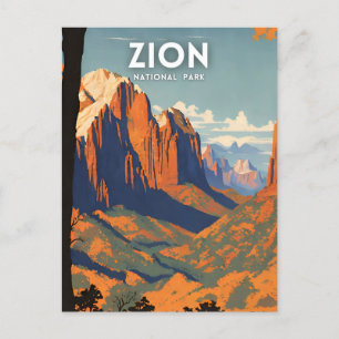 Zion National Park illustration retro Postcard