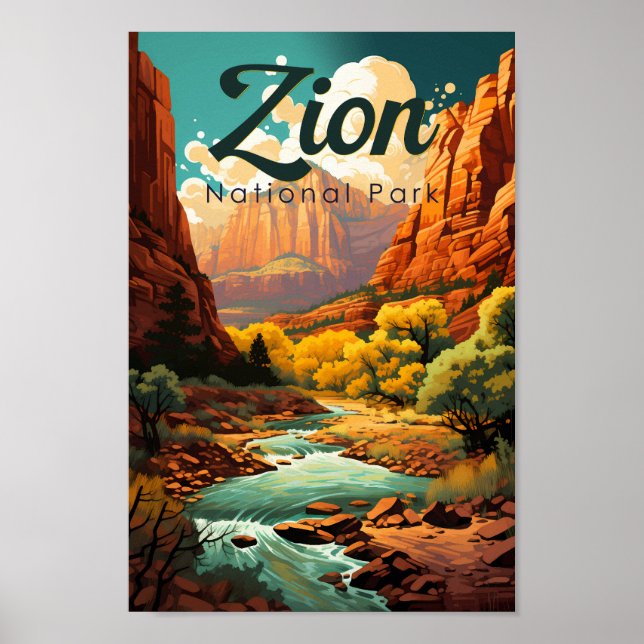 Zion National Park Illustration Retro Poster (Front)