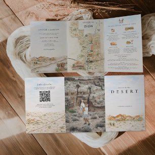 Zion National Park Map   Desert Wedding Tri-Fold Invitation